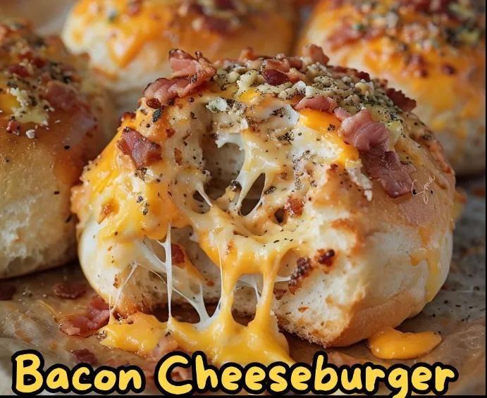 bacon cheeseburger rolls with melted cheese on top