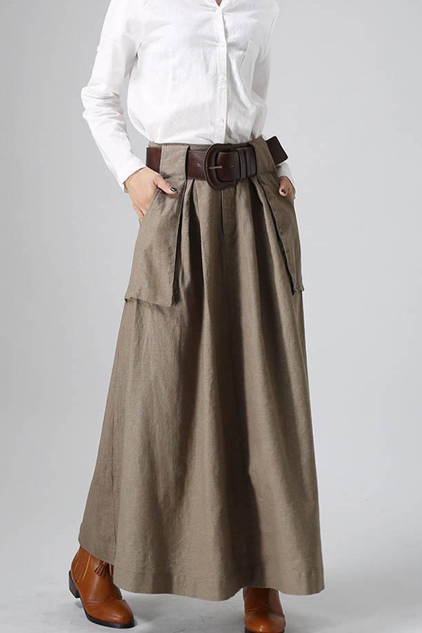 Women's long maxi skirt with big pockets 0820# – XiaoLizi Long Linen Skirt, White Linen Blouse, Clothing Studio, Maxi Skirt Style, Handmade Skirts, Skirt Pockets, Vintage Inspired Fashion, Womens Maxi Skirts, Big Pockets