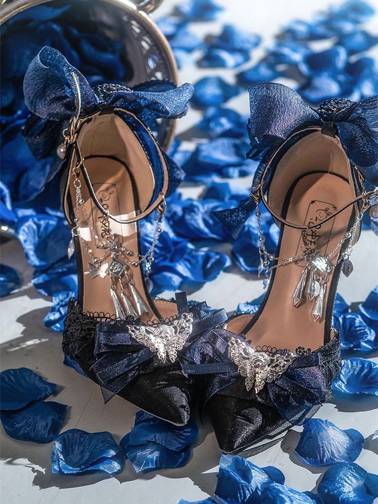 This price is for a pair of high heels only. Shoes Details:Buckle Ankle Strap  	 		 			Size 			34 			35 			36 			37 			38 			39 		 		 			Foot Length 			22 			22.5 			23 			23.5 			24 			24.5 		 		 			Heel 			5/8 			5/8 			5/8 			5/8 			5/8 			5/8 Blue Pointed Toe Heels With Bow, Blue High Heels With Bow, Blue Heels With Bow, Only Shoes, Black Blue, Ankle Strap, Blue Black, High Heels, Buckle