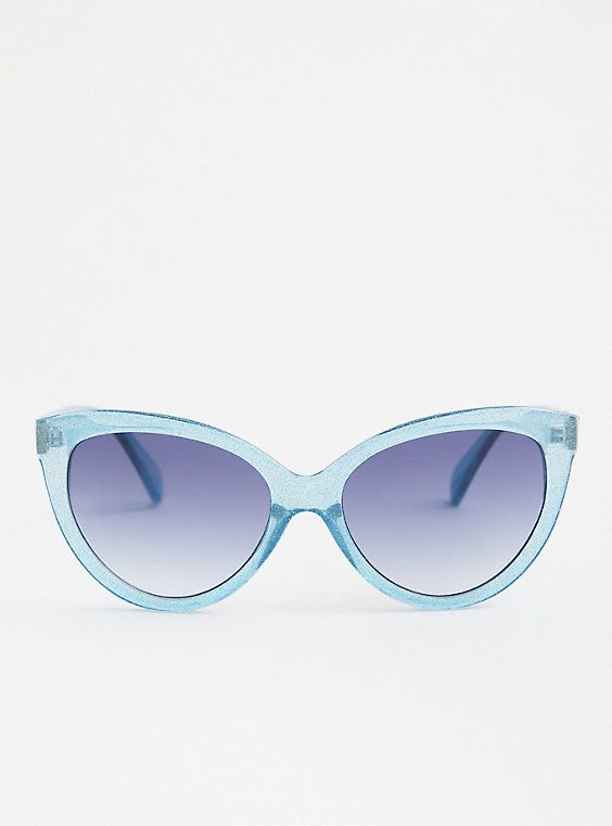 Featuring a cat eye frame in shimmery blue, this sunglasses style is totally mod and perfect for adding a little whimsy to your look. Man-made materials. Imported. The best plus size women's blue shimmer cat eye sunglasses eyewear in blue. Blue Cat Eye Sunglasses With Gradient Lenses, Blue Cat Eye Sunglasses With Uv Protection, Chic Blue Cat Eye Sunglasses, Blue Cat Eye Sunglasses With Gradient Lenses For Summer, Trendy Blue Cat Eye Sunglasses With Gradient Lenses, Trendy Blue Cat Eye Sunglasses, Blue Cat Eye Sunglasses With Uv Protection For Summer, Trendy Blue Cat Eye Sunglasses With Uv Protection, Blue Mirrored Cat Eye Sunglasses For Summer