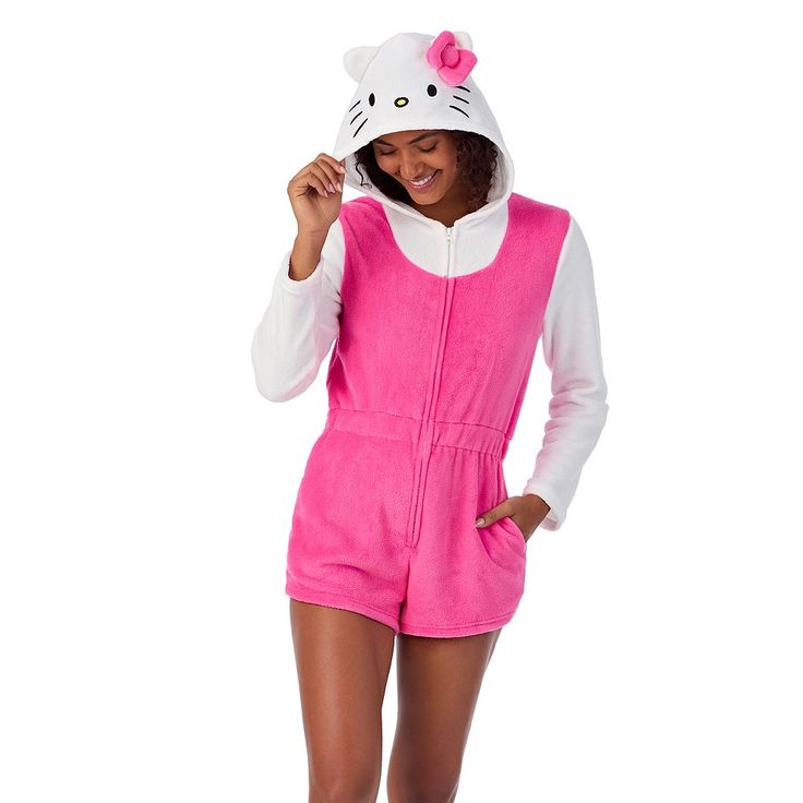 Cozy up in this adorable women's Hello Kitty Romper Pajamas. Click on this INTIMATES & SLEEPWEAR GUIDE to find the perfect fit and more! Cozy up in this adorable women's Hello Kitty Romper Pajamas. Click on this INTIMATES & SLEEPWEAR GUIDE to find the perfect fit and more! FEATURES Attached hood with embroidered and 3D details Zipper front Long sleeves Elastic waist 2 side seam pockets Unlined Soft fleece constructionFIT & SIZING Relaxed fit 3-in. inseamFABRIC & CARE Polyester Machine wash and tumble dry low Imported Size: X Large. Color: Pink. Gender: female. Age Group: kids. Romper Pajamas, One Piece Pajamas, Sleepwear Women, Plus Size Dress, Front Zipper, Fabric Care, Gender Female, Age Group, Elastic Waist