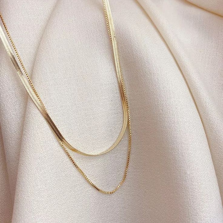 Tarnish free (can get wet) hypoallergenic Double layered necklace Gold Collar Necklace, Gold Snake Chain, Double Layer Necklace, Herringbone Chain, Herringbone Necklace, Snake Necklace, Gold Necklace Set, Gold Choker Necklace, Gold Necklace Layered