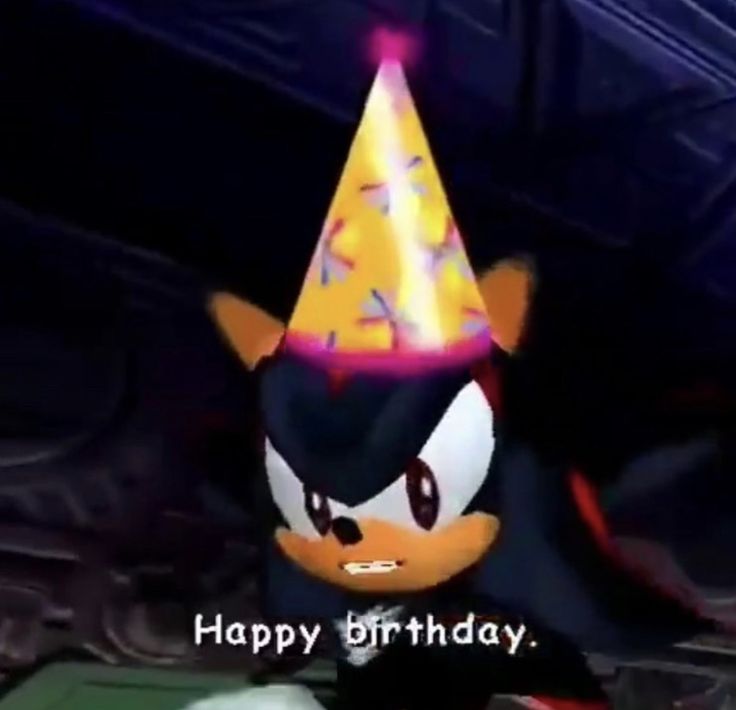 a cartoon character wearing a party hat with confetti on it