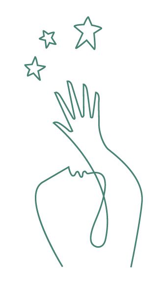 the outline of a person's hand with stars coming out of it