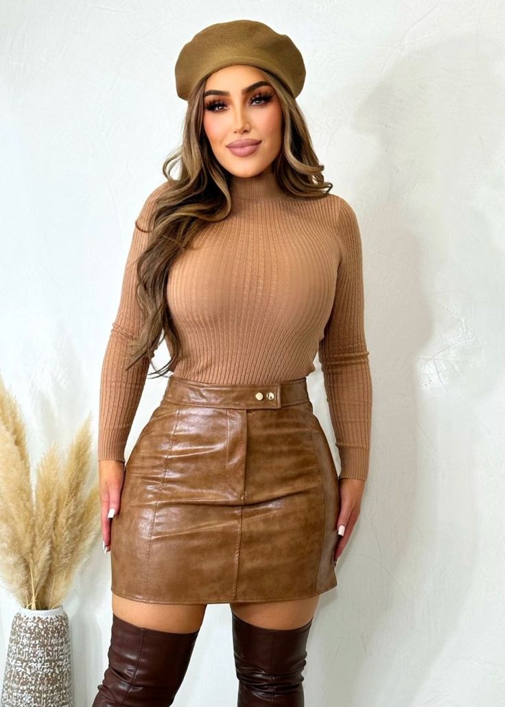 Call It Out Faux Leather Skirt Brown - Fashion Effect Store Leather Brown Skirt Outfit, Leather Brown Skirt, Brown Skirt Outfit, Brown Skirt, Faux Leather Mini Skirt, Suede Mini Skirt, Leather Mini Skirt, Brown Skirts, Suede Fabric