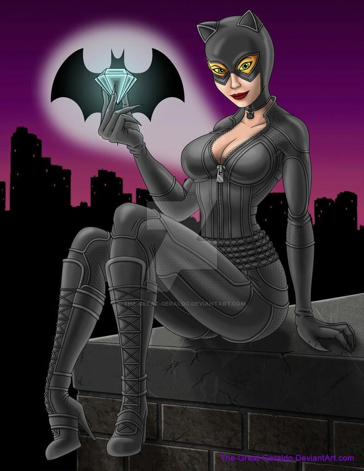 a woman dressed in catwoman costume sitting on top of a wall holding a bat