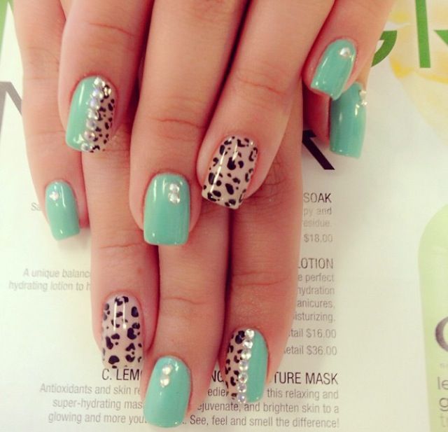 Gallery For > Cute Nail Designs For Acrylic Nails Cheetah Cheetah Acrylic Nails, Cheetah Nail Designs, Mint Green Nails, Cheetah Print Nails, Green Nail Art, Cheetah Nails, Print Nails, Her Nails, Leopard Nails