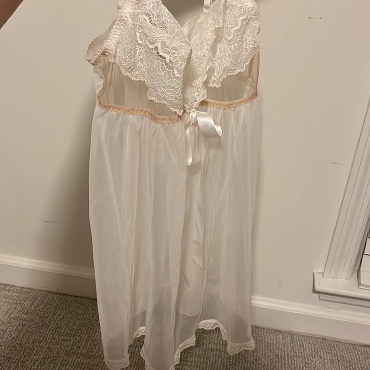 Lingerie Undies And Dress Set. Nwt Never Worn. Light And Bridal Cream Sleeveless Sheer Sleepwear, White Sheer Nightgown, Cream Lace Sleepwear For Bedtime, White Delicate Lace Sleepwear, Victoria's Secret Coquette Lace Sleepwear, Victoria's Secret Sheer Lace Sleepwear, White Lace Sleepwear For Loungewear, Sheer White Sleepwear, Feminine White Lace Nightgown