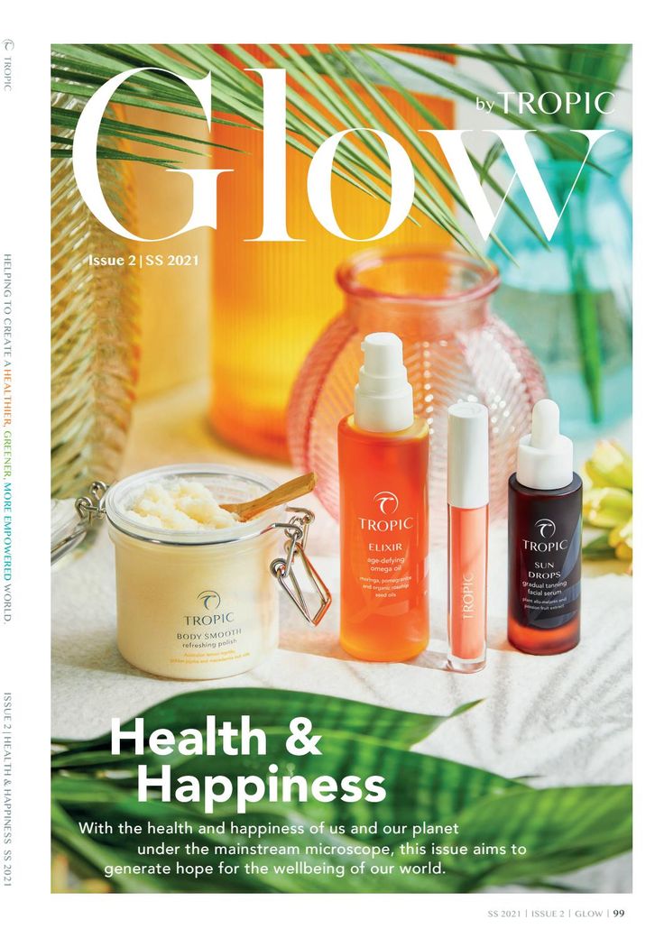 Glow by Tropic Self Care Magazine Design, Skincare Magazine, Vegan Skincare Routine, Tropic Skincare, Instagram Design Creative, Skincare Sale, Cleansing Powder, Tamanu Oil, Cosmetic Design