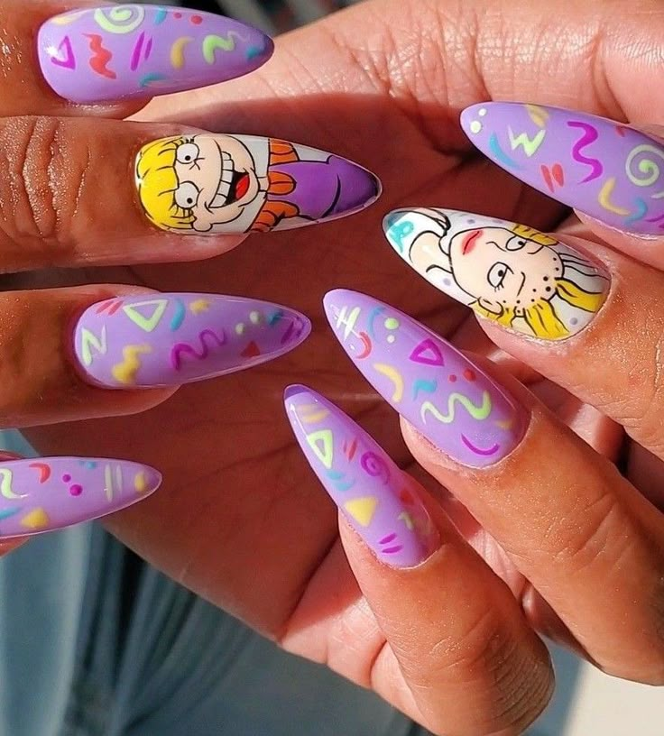 French Fry Nails, Rugrats Nail Art, Rugrats Nails, Summer 2023 Nail Colors, 2023 Nail Colors, Pikachu Nails, Fresh Nail Designs, Nail Art Cartoon, Easter Nails Ideas