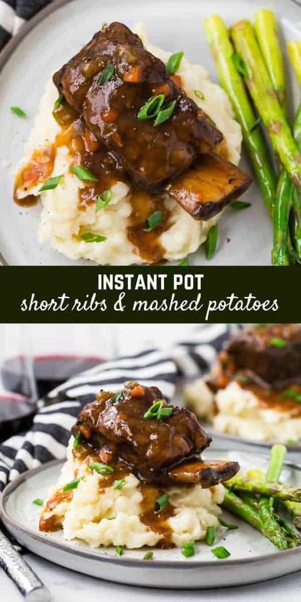 an image of instant pot roast with mashed potatoes and asparagus