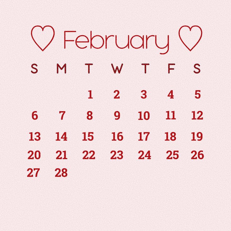 a calendar with hearts on it for the month of february