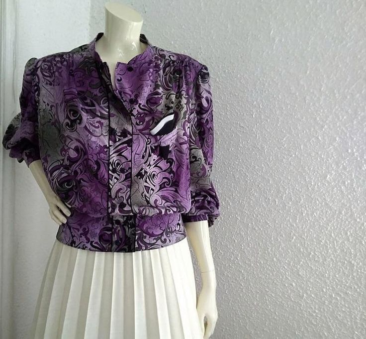 80s purple blouse puffy sleeve baroque print blouse spring bomber peplum blouse 48 size double breasted elegant blouse statement blouse 80s purple blouse, puffy sleeve, baroque print blouse, spring bomber, peplum blouse, 48 size, double breasted, elegant blouse, statement blouse. Measurements laying flat : shoulders :42 cm (16,5 inches) bust:65cm (25,5inches) waist :52 cm (20,5 inches) total lenght :54 cm (21 inches) sleeve lenght :60 cm (23,5 inches) Statement Blouse, Baroque Print, Purple Blouse, Elegant Blouses, Peplum Blouse, Wool Scarf, Print Blouse, Printed Blouse, Wool Sweaters