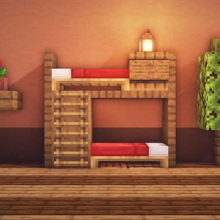 a room with a bed, desk and other items in the same style as minecraft bedroom furniture