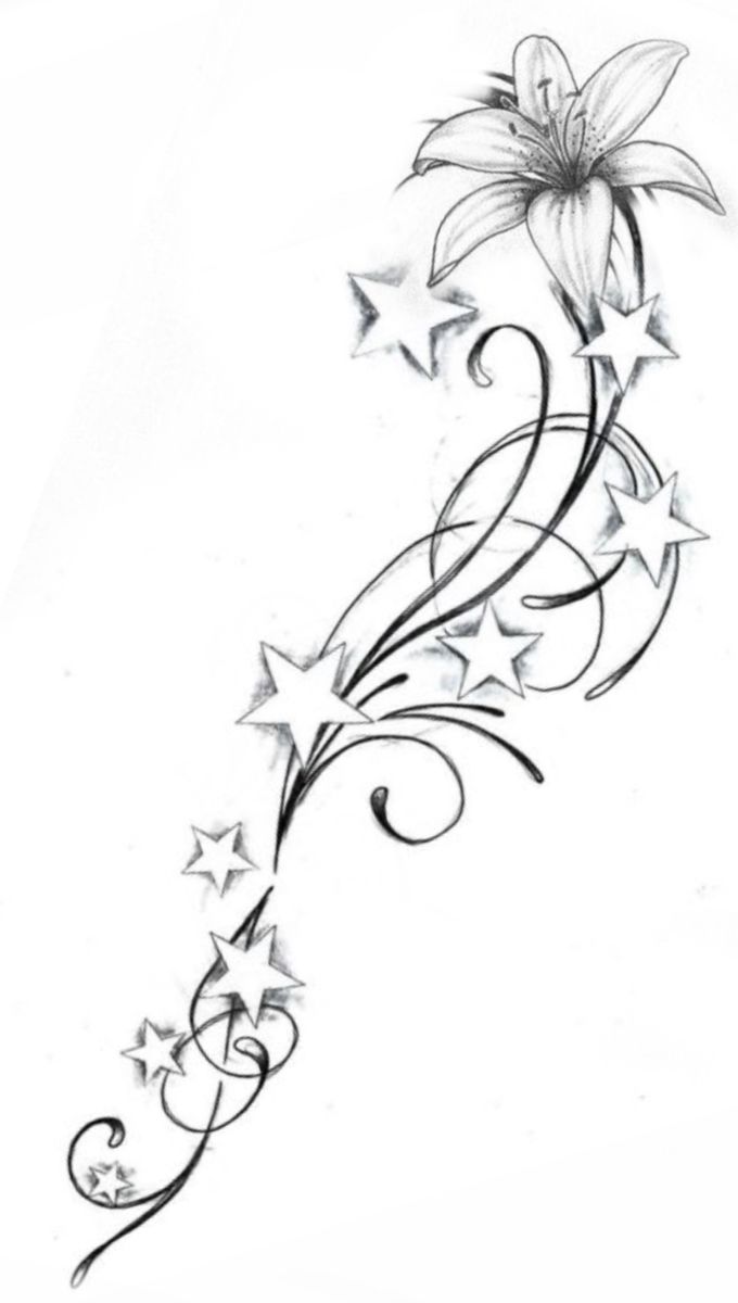 a drawing of a flower with stars on it