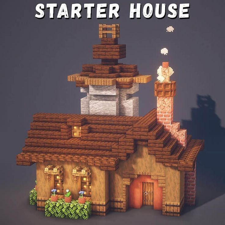 a small house made out of wood and bricks with the words starter house above it