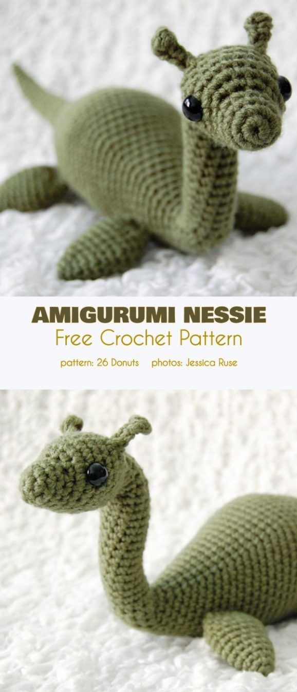 an amigurm crochet pattern for a baby dinosaur is shown in two different views