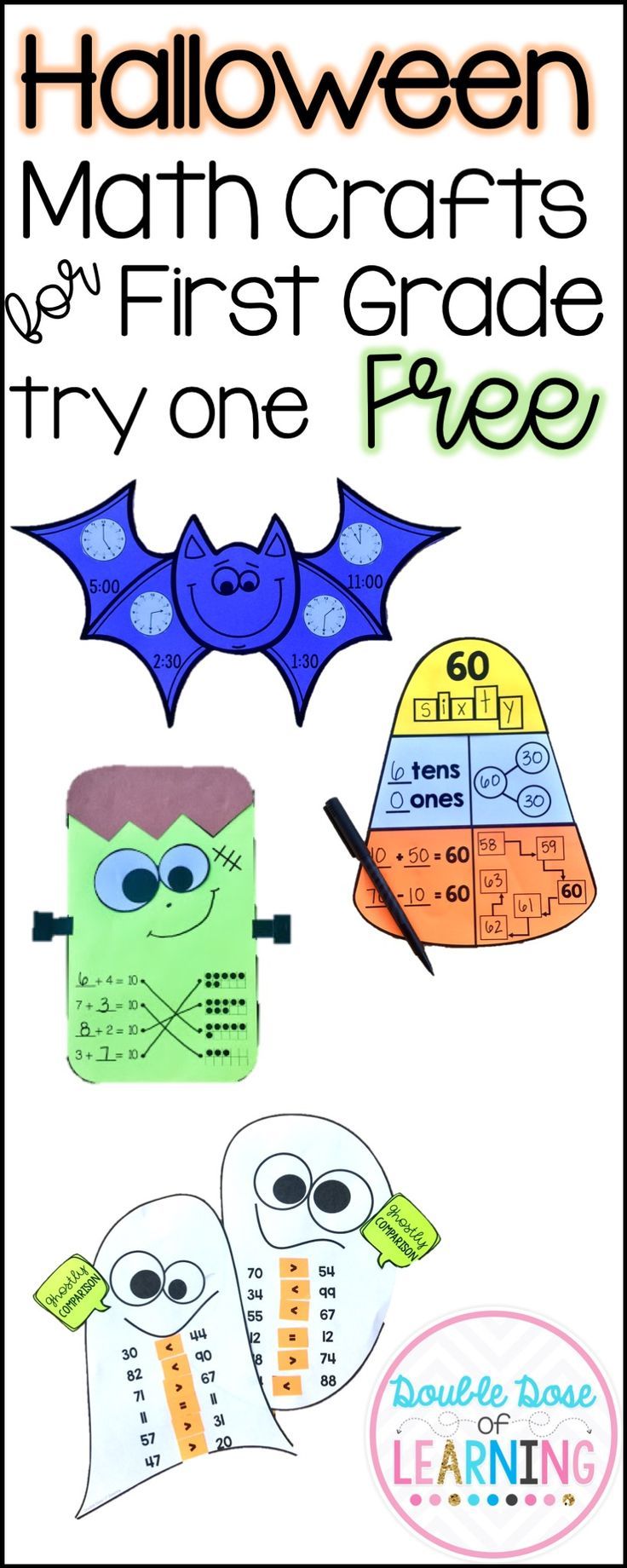 halloween math crafts for first grade students to practice their addition skills with free printables