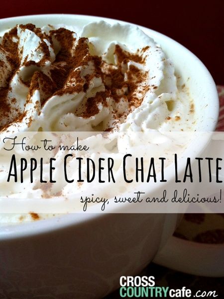 an apple cider chai latte in a white bowl