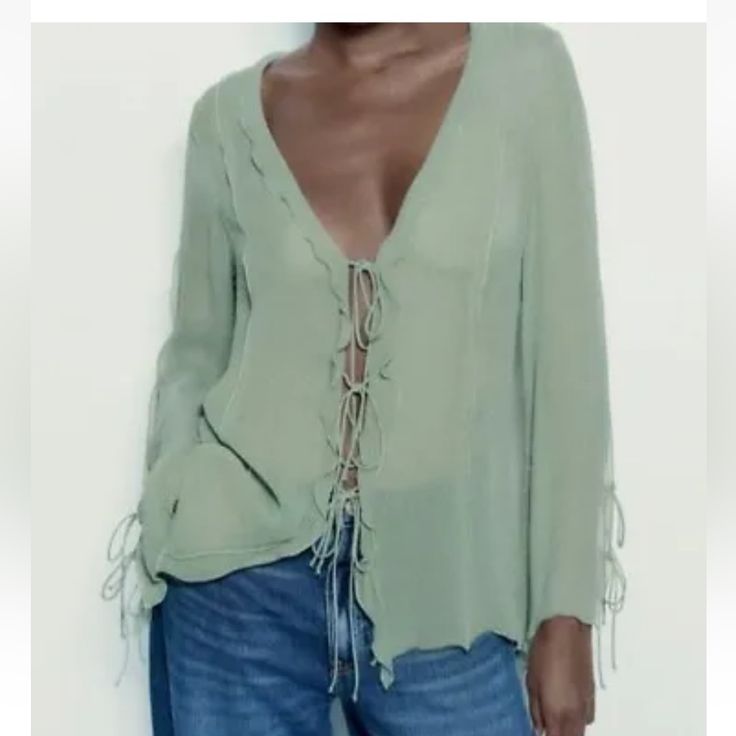 Sea Green Chic Green Spring Blouse, Spring Green Viscose Blouse, Chic Green Blouse For Spring, Green Viscose Summer Top, Green Viscose Tops For Summer, Chic Viscose Tops For Spring, Trendy Zara Long Sleeve Blouse, Spring Bohemian Viscose Tops, Trendy Long Sleeve Zara Blouse