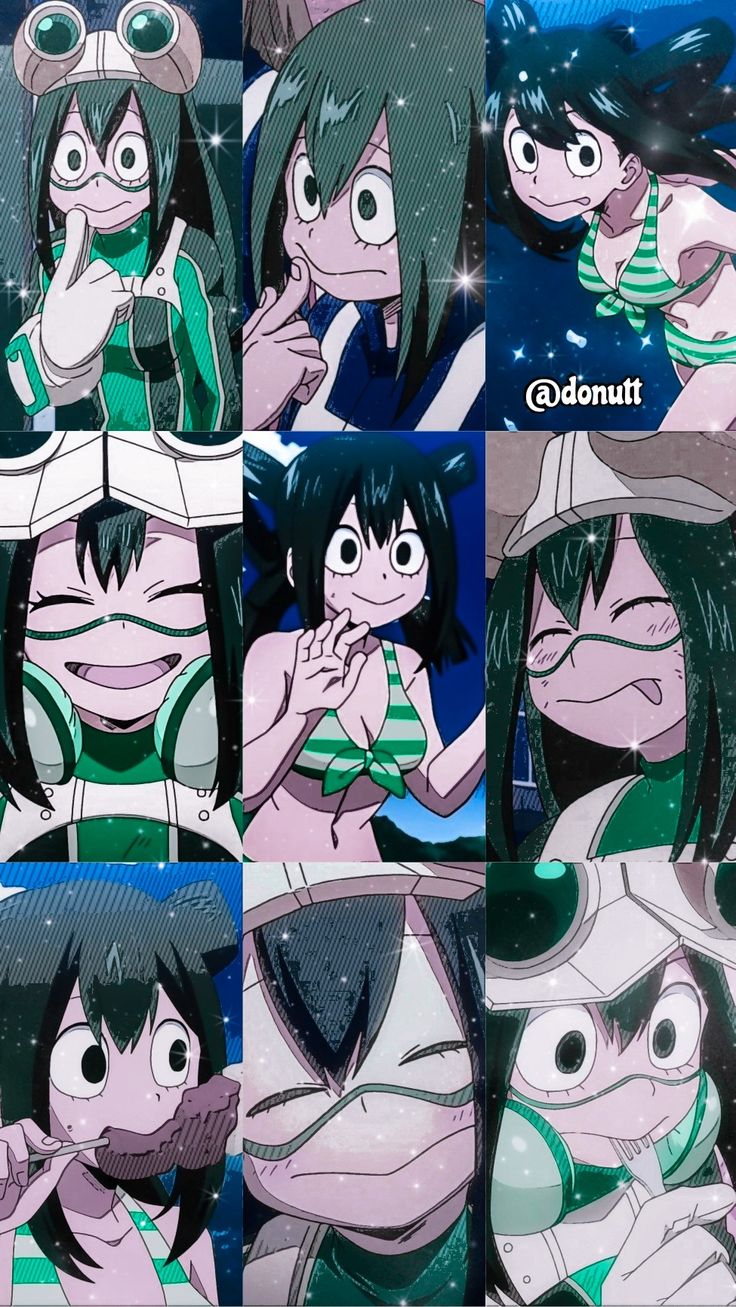 some anime characters with different expressions on their faces and bodys, all in green