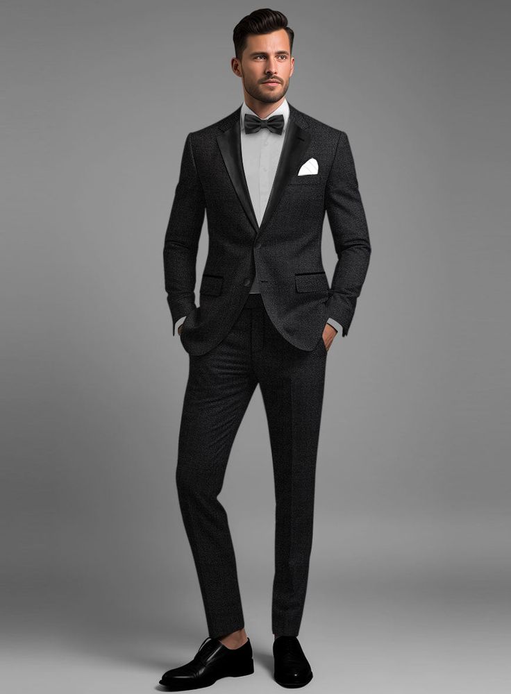 Be the best-dressed in order to be a gentleman that demands perfection. Crafted from a wool blend, our Napoleon Black Stone Wool Tuxedo Suit is an elegant piece with a smooth and rich effect that exudes style and utmost comfort. An essential suit for your wardrobe that will make your ensemble exceptional. 
 
Featuring satin lapel, matching satin covered buttons and gentle texture at its surface, our tuxedo is a subtle fashion-forward take on a traditional tailoring. 
 
Look Includes   Napolean S