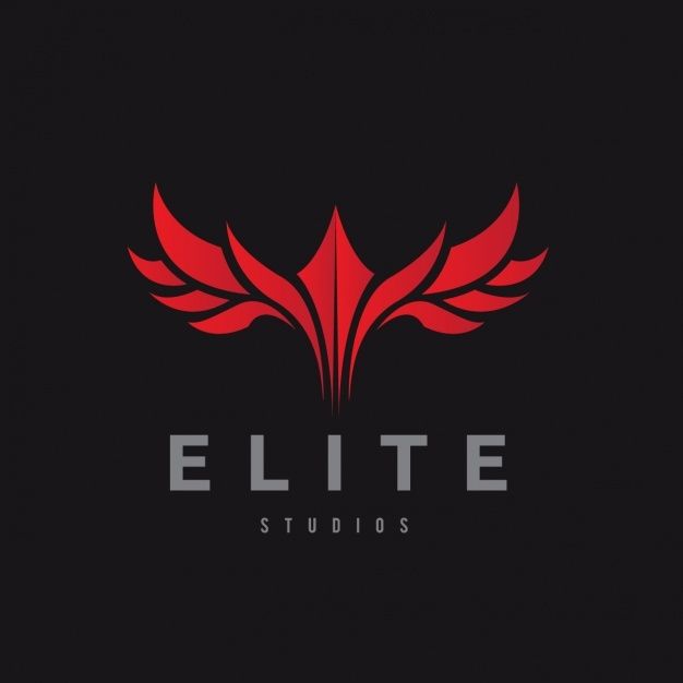 the logo for elite studios, which is designed to look like a bird with red wings