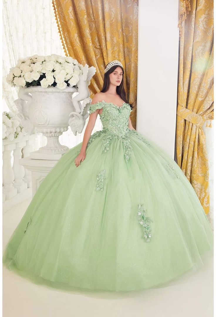 Green Lace Ball Gown For Wedding, Green Lace Wedding Ball Gown, Green Lace Gown For Quinceanera, Green Quinceanera Dress With Fitted Bodice, Green Lace Ball Gown For Debutante Ball, Green Lace Ball Gown With Fitted Bodice, Elegant Green Floor-length Quinceanera Dress, Long Ball Dresses, Green Quinceanera Dresses