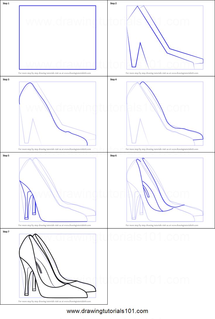 how to draw high heel shoes step by step