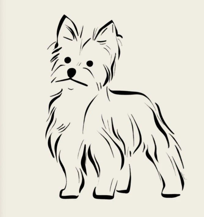 a black and white drawing of a small dog