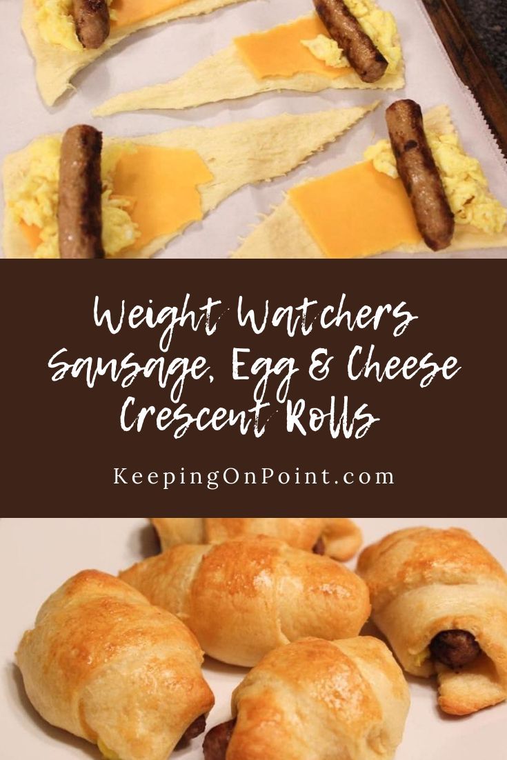 sausage egg and cheese crescent rolls with text overlay