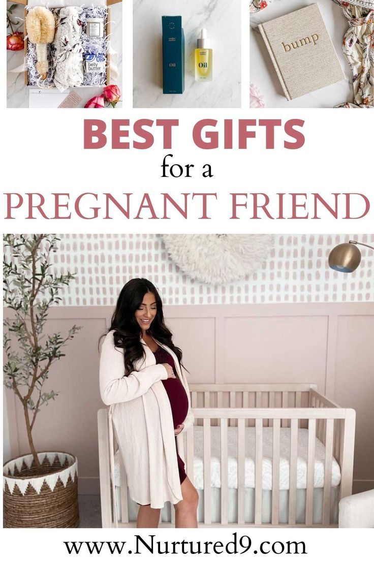 a pregnant woman standing next to her crib with the words best gifts for a pregnant friend