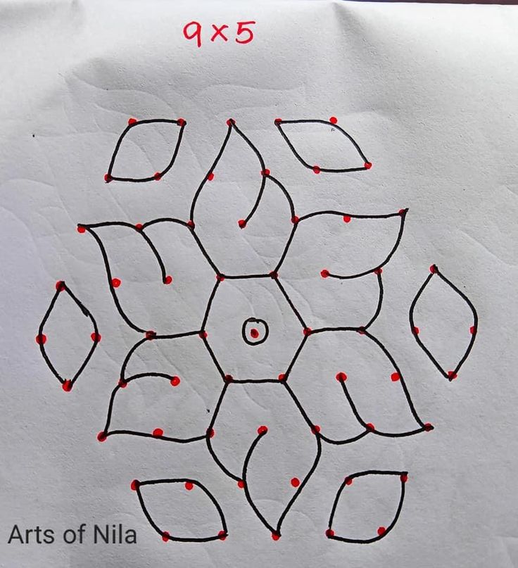 a piece of white paper with red dots on it and an image of a flower