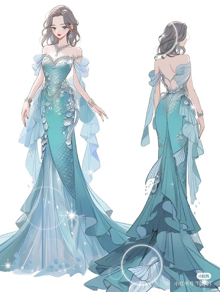 Mermaid Theme Prom Dresses, Deep Sea Wedding Dress, Fantasy Themed Prom Dress, Siren Dresses Aesthetic, Prom Dresses Ocean Theme, Mermaid Theme Dress Women, Ocean Fantasy Dress, Ocean Themed Prom Dress, Ocean Inspired Dress Gowns