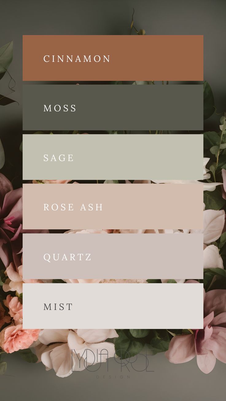 A color palette featuring soft earth tones: brown, moss green, sage green, muted rose, blush, and grey. These harmonious and natural hues create a soothing and elegant combination, perfect for branding, design projects, or weddings. Interior Colour Palettes Mood Board, Cool Tone Living Room, Colour Palette Brown, Colour Palette Autumn, Rustic Color Palette, Earth Tones Palette, Palette Autumn, House Palette, Soft Earth Tones