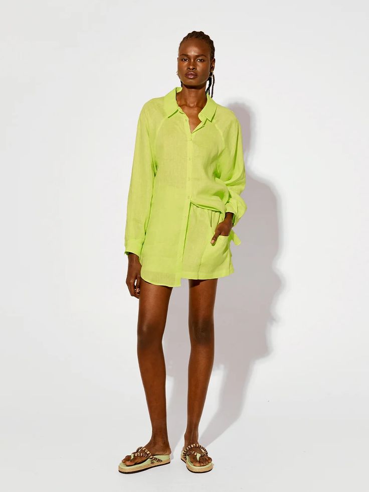 Nikita Shirt - Lime | KIVARI International Denim Playsuit, Accessories Bags Shoes, Fresh Lime, Clothing Essentials, Swimwear Sale, Shop Swimwear, Swimwear Accessories, Shirt Collar, Denim Top