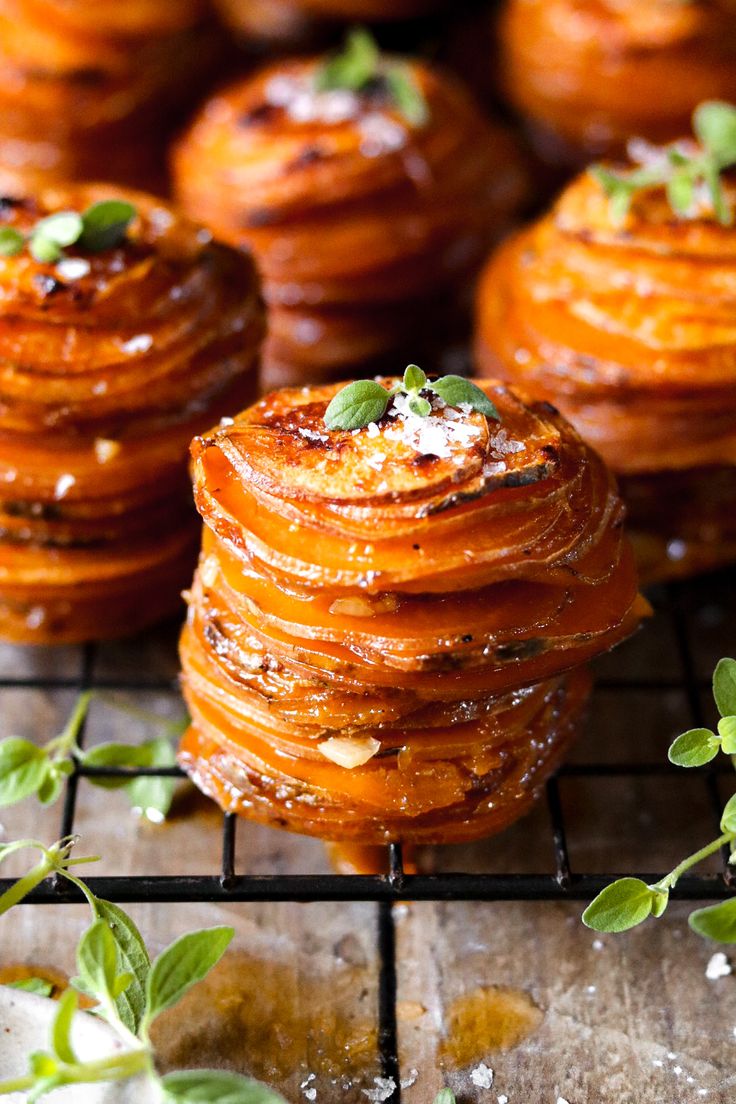 baked sweet potato stacks on a cooling rack