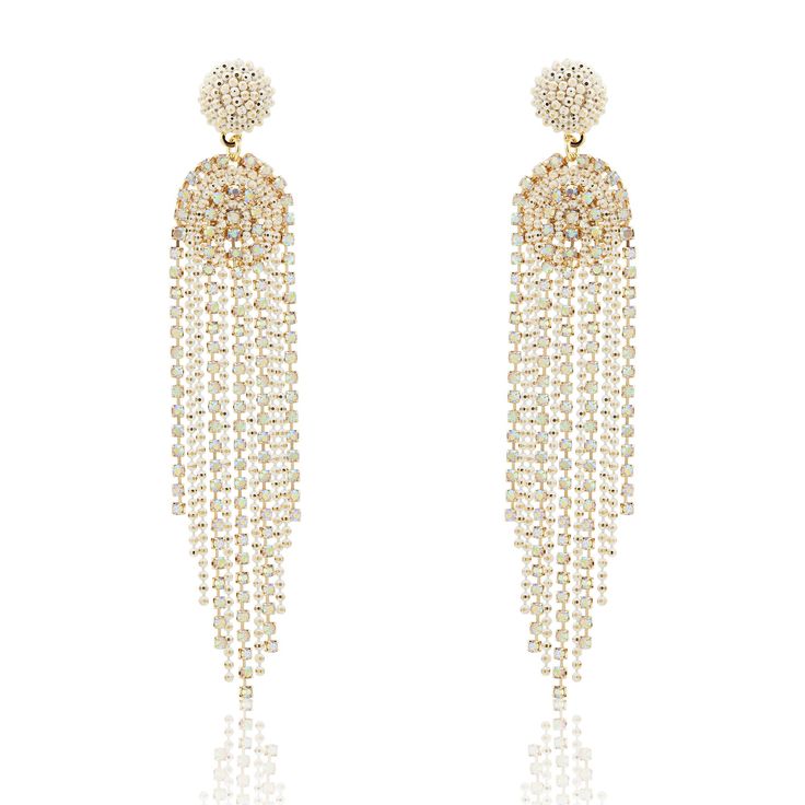 PRICES MAY VARY. 【WATERFALL DESIGN】 Our tassel earrings are inspired by the elegance of a waterfall, featuring sparkling cubic zirconia (CZ) simulated diamonds. The cascading tassels bring a sense of movement and sophistication to your look, making these earrings a perfect choice for both formal occasions and romantic evenings. Tassel designs have long been symbols of grace and romance, and these earrings effortlessly add that timeless touch. 【SAFE MATERIALS】 Crafted from hypoallergenic brass an Elegant Rhinestone Fringe Earrings For Evening, Elegant Gold Plated Earrings With Rhinestones, Gold Dangle Bridal Earrings With Rhinestones, Elegant Crystal Earrings With Rhinestone Fringe For Wedding, Elegant Chandelier Earrings With Rhinestone Fringe, Glamorous Gold Tassel Earrings For Wedding, Formal Dangle Jewelry With Rhinestone Fringe, Dangle Rhinestone Fringe Earrings For Weddings, Rhinestone Fringe Dangle Earrings For Weddings