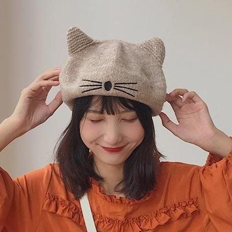 Sweet Kawaii Cat Ear Beret Hat Cat Ear Beret, Paws Socks, Happy Kitten, Canvas Pencil Case, Orange Caramel, Leather Cosmetic Bag, Japanese Cat, Cat Bow, Cat Flowers