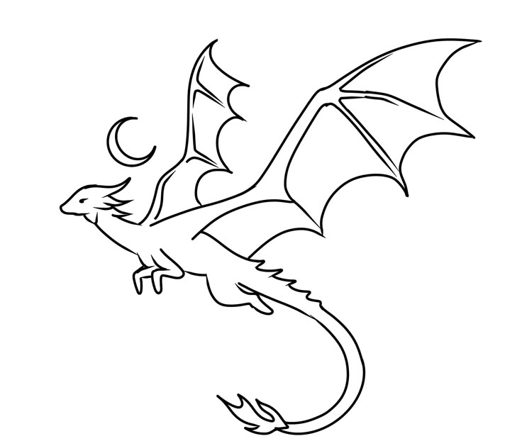 a black and white drawing of a dragon