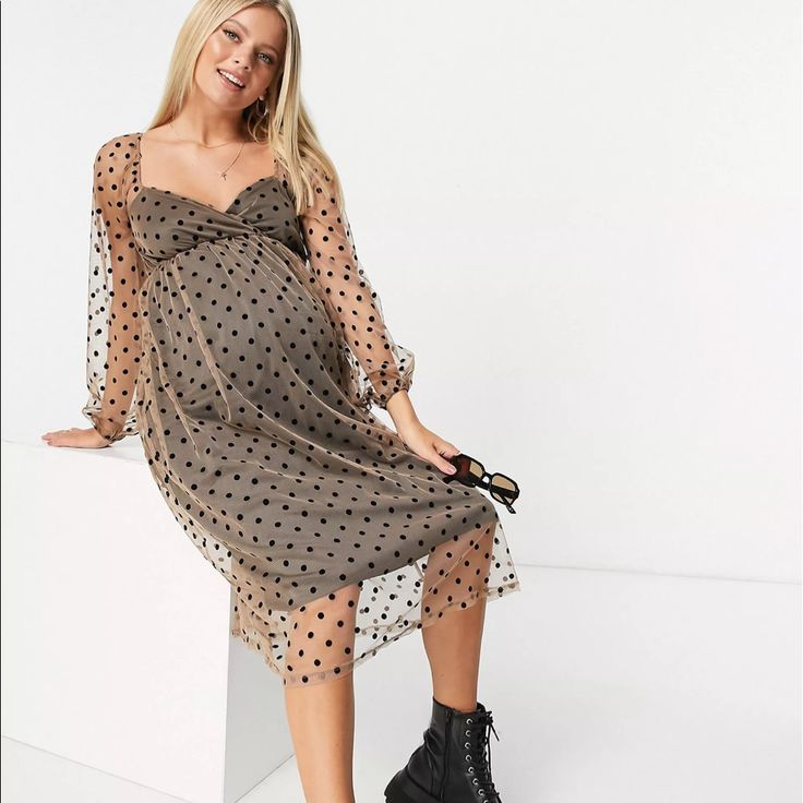 Asos Maternity Dress New With Tags Black Long Sleeve Maternity Dress For Spring, Chic Maternity Party Dress, Midi Length, Chic Maternity Midi Dress For Party, Chic Midi Maternity Dress For Party, Chic Fall Maternity Midi Dress, Chic Maternity Dress For Fall, Maternity Bodycon Dress, Sweetheart Midi Dress, Lace Maternity Gown