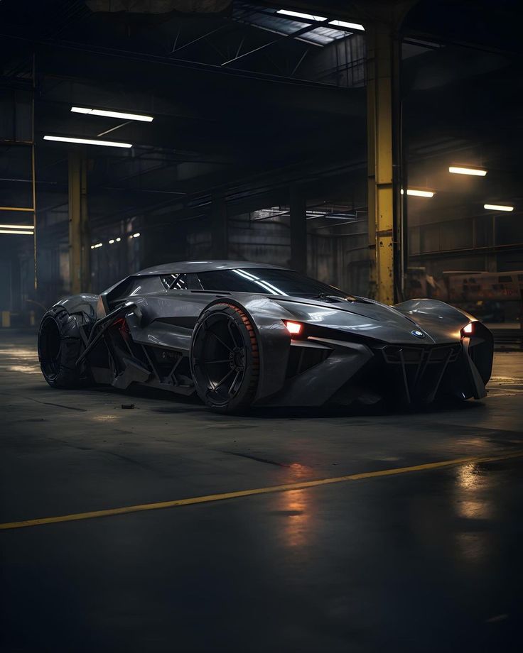 a black sports car parked in a parking garage