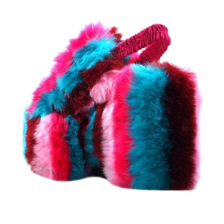 Faux Fur Round Toe Winter Slippers, Faux Fur Round Toe Slippers For Winter, Faux Fur Slippers With Round Toe For Winter, Winter Faux Fur Flat Slippers, Flat Faux Fur Slippers, Winter Faux Fur Slip-on Slippers, Winter Flat Slippers With Faux Fur Lining, Flat Slippers With Faux Fur Lining For Winter, Trendy Winter Slippers With Faux Fur Lining