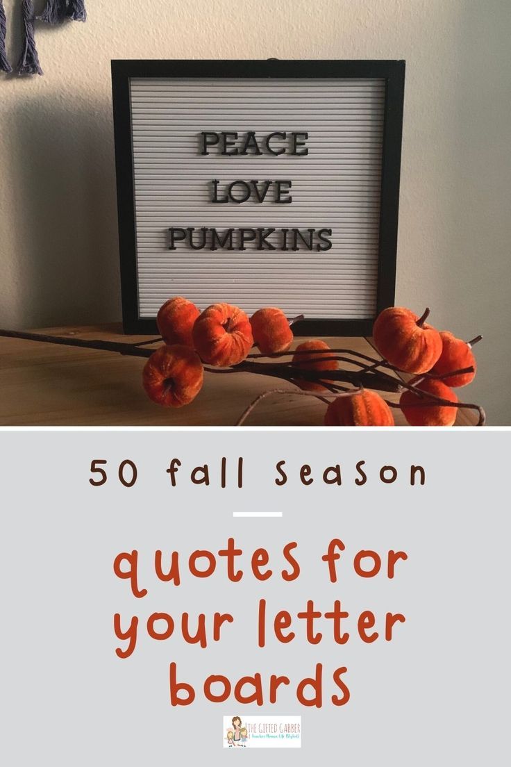 some pumpkins sitting on top of a table with the words 50 fall season quotes for your letter boards