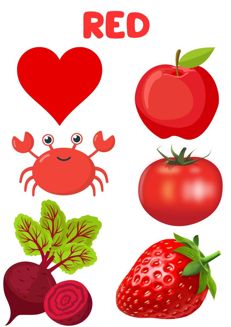 an image of fruits and vegetables with the words i love red written in english on them