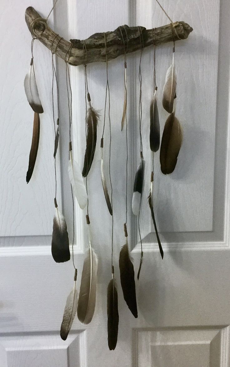 a group of feathers hanging from the side of a door