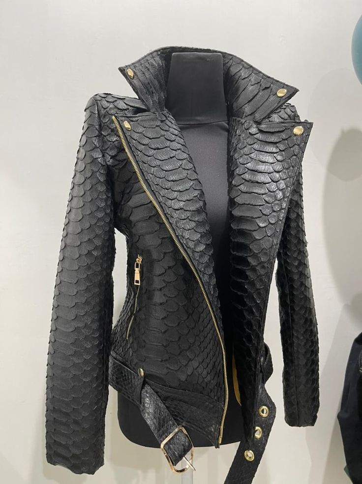 Woman's Custom Python Leather Jacket, Biker Jacket for Women, Dragon Jacket - Etsy Dragon Jacket, King Dragon, Python Jacket, Snakeskin Jacket, Leather Jacket Biker, Black Leather Moto Jacket, Interesting Ideas, Jacket For Women, Leather Moto Jacket