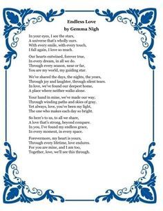 the poem is in blue and white, with an ornate frame around it that reads endless love