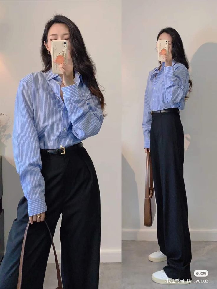 Korea Business Outfit, How To Style Blue Trousers Women, Korean Formal Outfits For Women, Korean Teacher Outfits, Clasic Cloths Woman, Outfit Ideas Semi Formal, Semi Formal Outfits For Women Classy, Semi Casual Outfit Women, Comfy Trendy Outfits