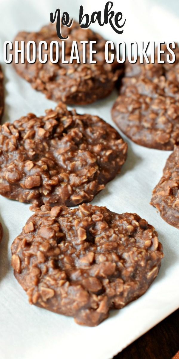 no bake chocolate cookies on a white paper towel with the words, no bake chocolate cookies